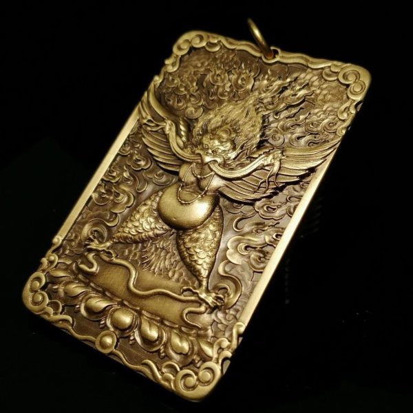 Tibetan Garuda Brass Amulet Pendant Necklace