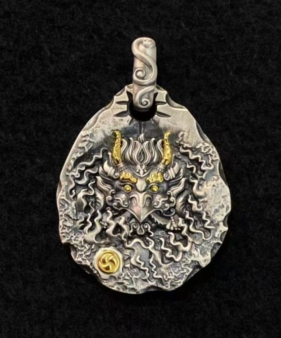 Tibetan Garuda & Dharma Silver Amulet Necklace