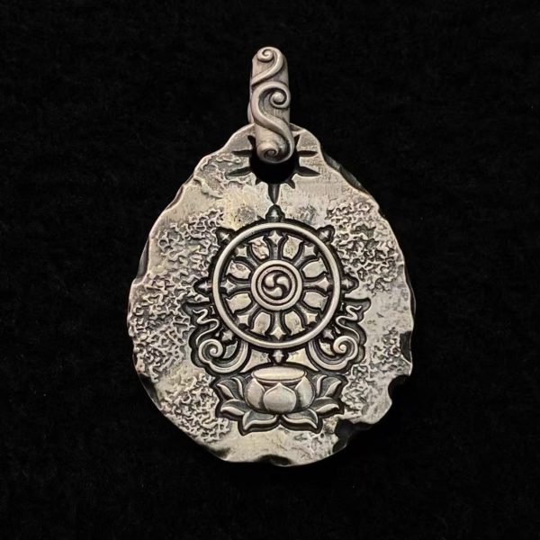 Tibetan Garuda & Dharma Silver Amulet Necklace