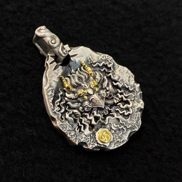 Tibetan Garuda & Dharma Silver Amulet Necklace