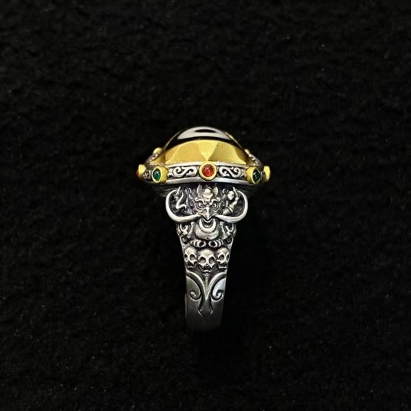 Tibetan Garuda Dzi Silver Ring