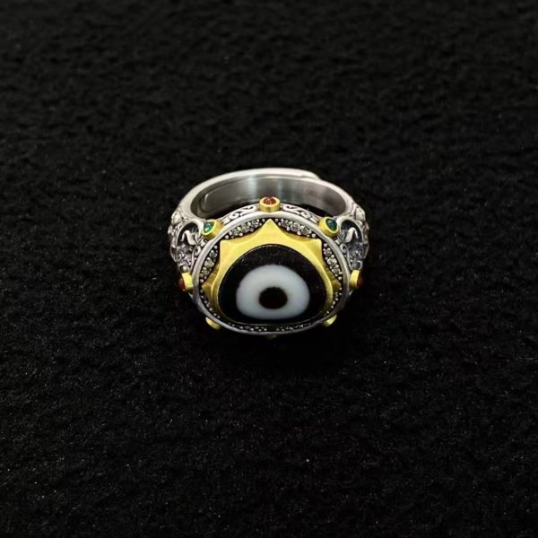Tibetan Garuda Dzi Silver Ring