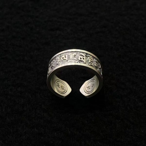 Tibetan God of Wealth Mantra Sterling Silver Adjustable Ring