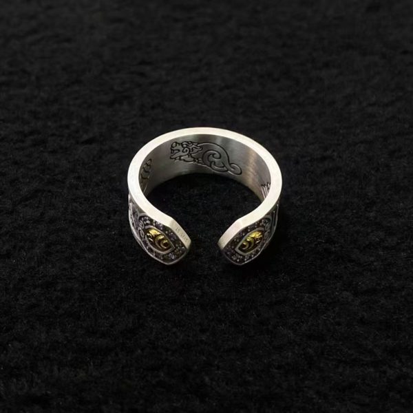 Tibetan God of Wealth Mantra Sterling Silver Adjustable Ring