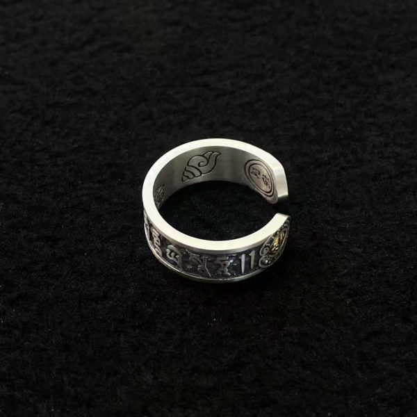 Tibetan God of Wealth Mantra Sterling Silver Adjustable Ring