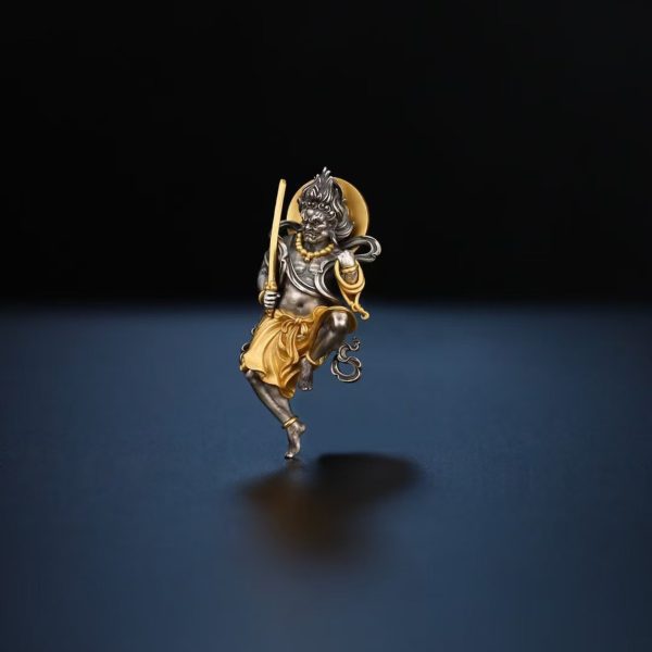 Tibetan Hand-Carved Acala (Fudo Myo-o) Silver Shrine Statue