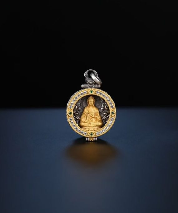 Tibetan Hand-Carved Avalokitesvara Silver Gawu Box Pendant Necklace