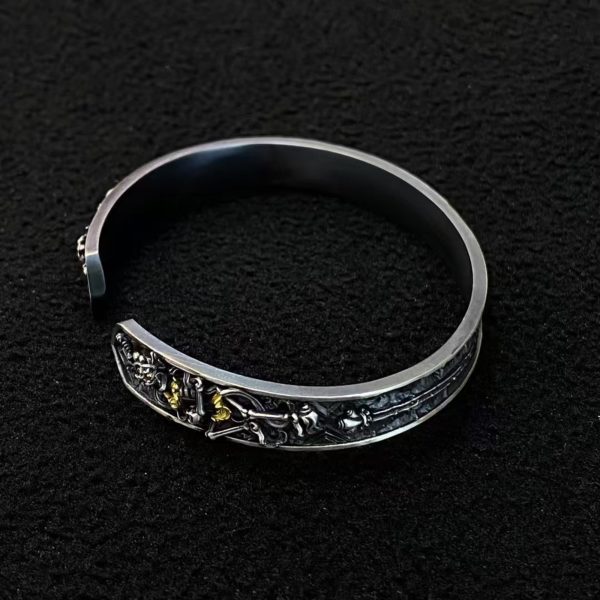 Tibetan Hand-Carved Chitipati Silver Bangle