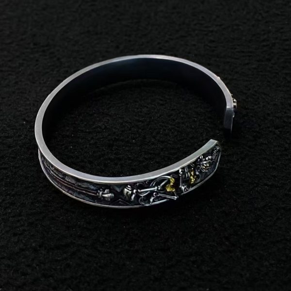 Tibetan Hand-Carved Chitipati Silver Bangle