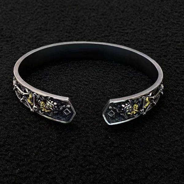 Tibetan Hand-Carved Chitipati Silver Bangle