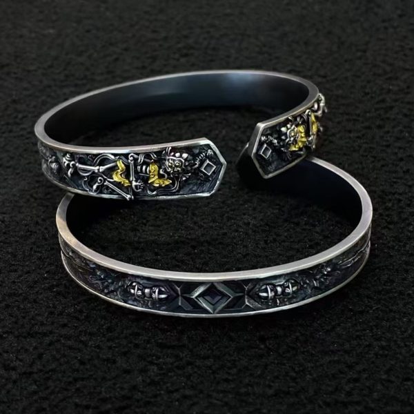 Tibetan Hand-Carved Chitipati Silver Bangle