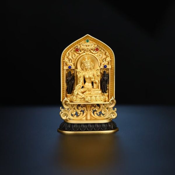 Tibetan Hand-Carved Green Tara Silver Shrine Statue