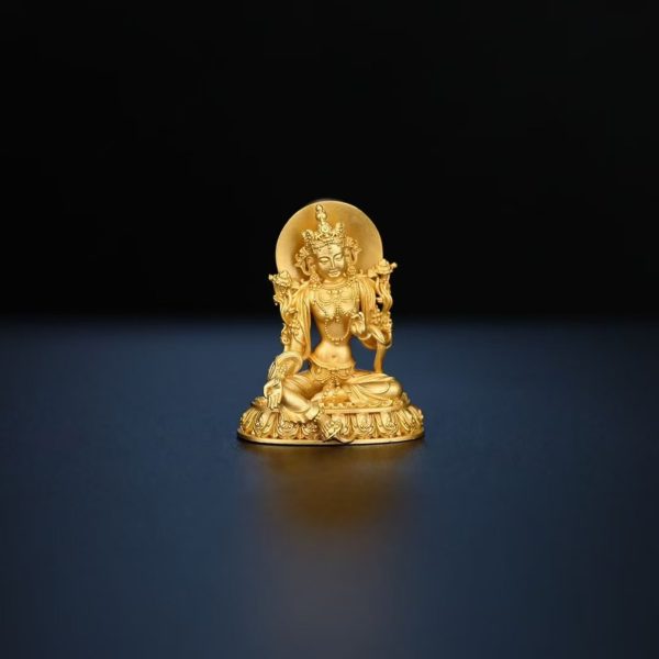 Tibetan Hand-Carved Green Tara Silver Shrine Statue