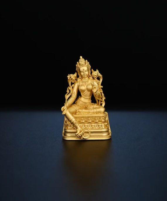 Tibetan Hand-Carved Green Tara Silver Shrine Statue