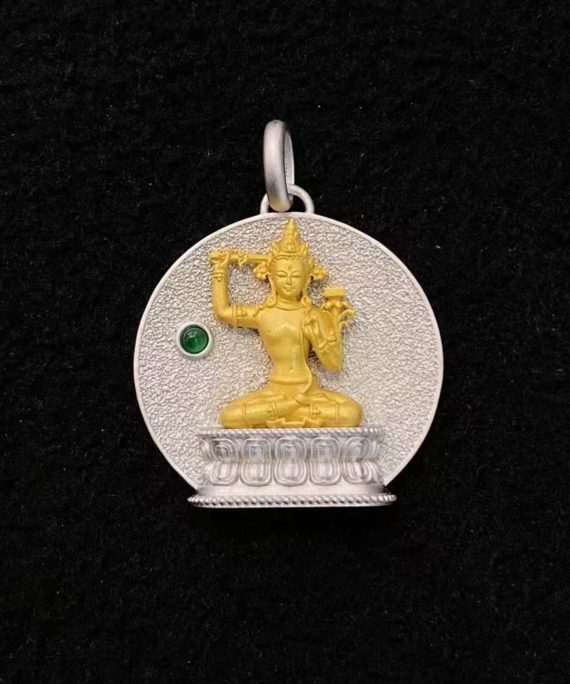 Tibetan Hand-Carved Manjushri Silver Pendant Necklace