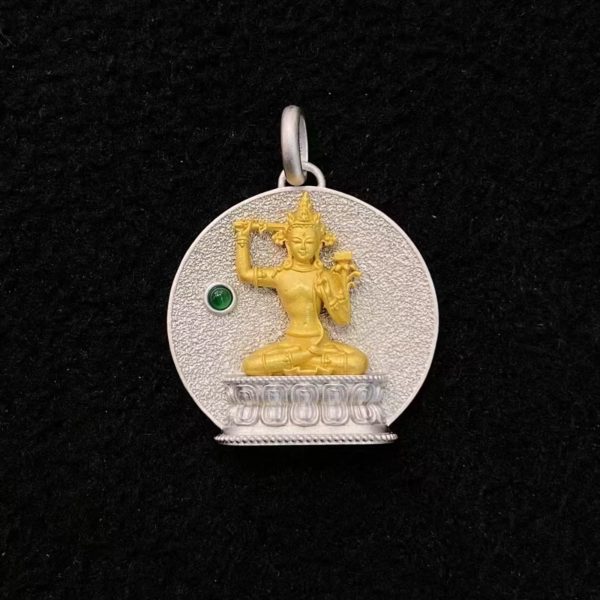Tibetan Hand-Carved Manjushri Silver Pendant Necklace
