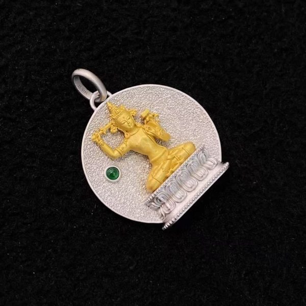 Tibetan Hand-Carved Manjushri Silver Pendant Necklace