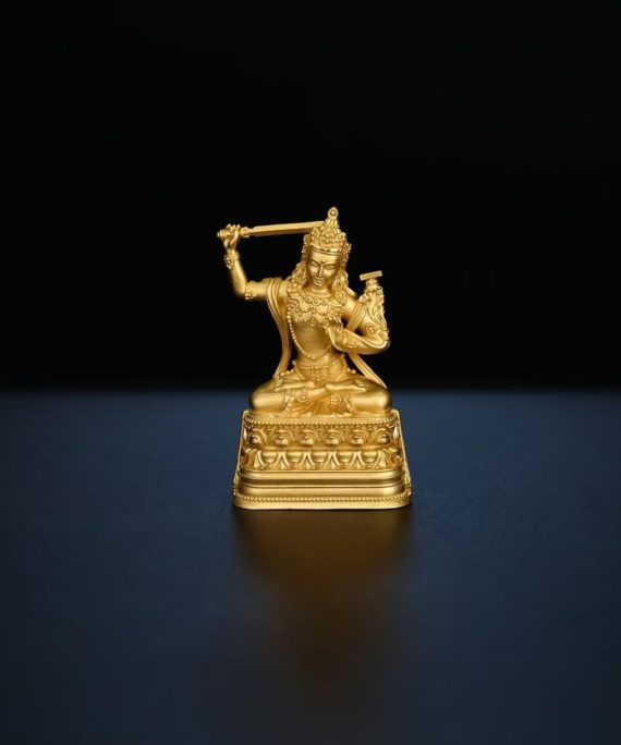 Tibetan Hand-Carved Manjushri Silver Shrine Statue