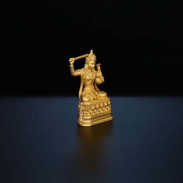 Tibetan Hand-Carved Manjushri Silver Shrine Statue