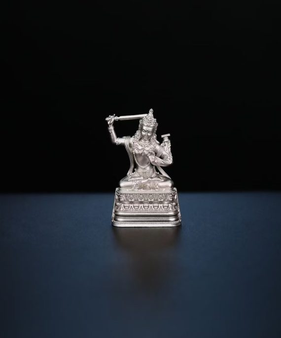 Tibetan Hand-Carved Manjushri Silver Shrine Statue