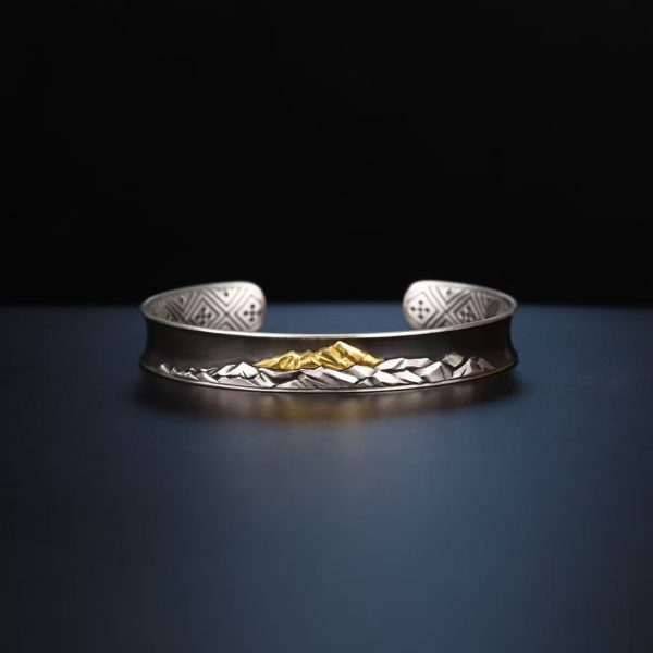 Tibetan Hand-Carved Mount Everest Gold & Silver Bangle