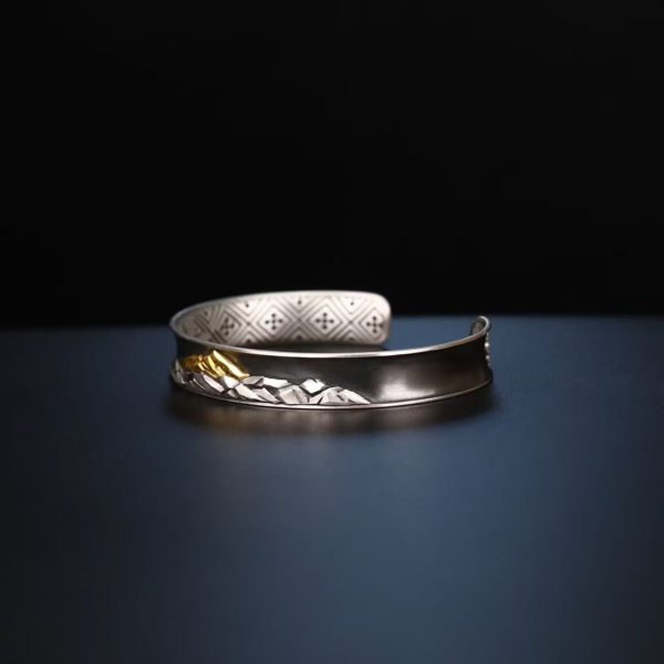 Tibetan Hand-Carved Mount Everest Gold & Silver Bangle