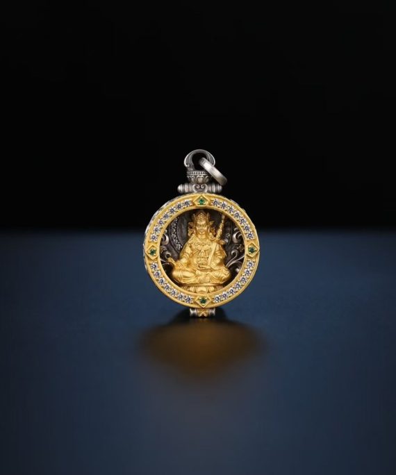 Tibetan Hand-Carved Padmasambhava Silver Gawu Box Pendant Necklace