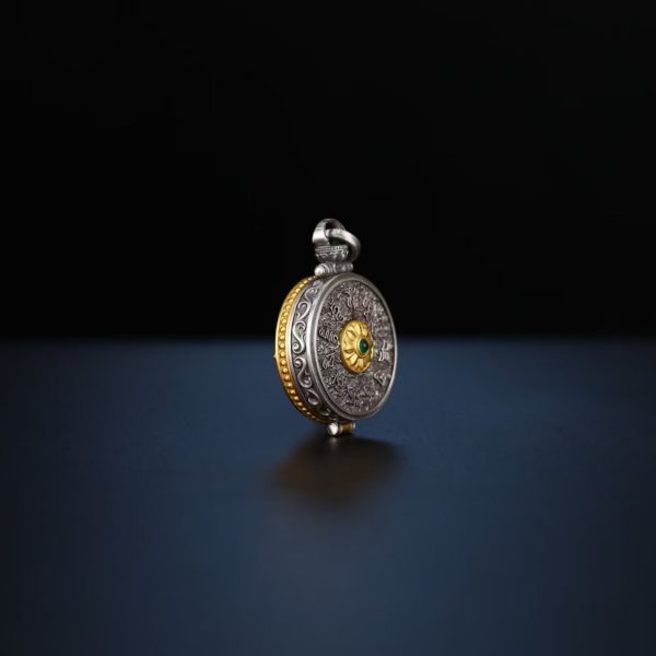 Tibetan Hand-Carved Padmasambhava Silver Gawu Box Pendant Necklace