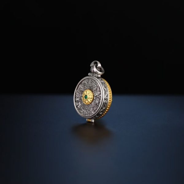Tibetan Hand-Carved Padmasambhava Silver Gawu Box Pendant Necklace