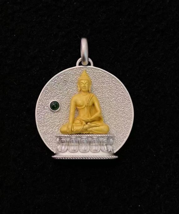 Tibetan Hand-Carved Shakyamuni Silver Pendant Necklace
