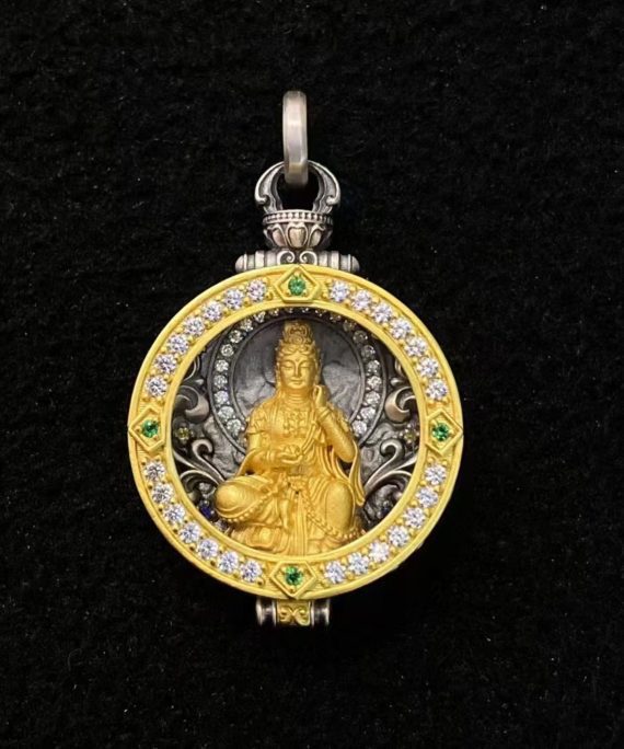Tibetan Hand-Carved Shuiyue Guanyin Silver Gawu Box Pendant Necklace