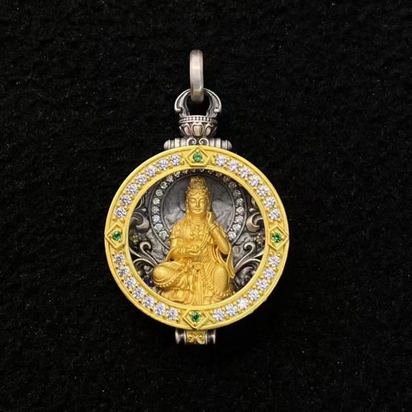 Tibetan Hand-Carved Shuiyue Guanyin Silver Gawu Box Pendant Necklace