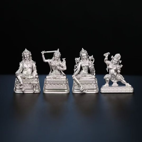 Tibetan Hand-Carved Manjushri Silver Shrine Statue