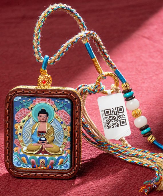 Tibetan Hand-Painted Buddha Thangka Gawu Box Amulet