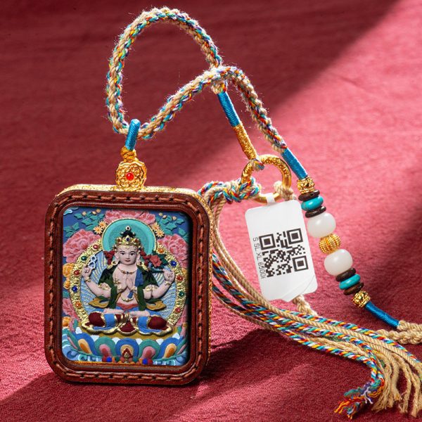 Tibetan Hand-Painted Buddha Thangka Gawu Box Amulet