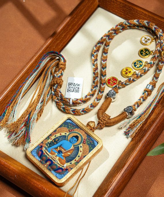 Tibetan Hand-Painted Buddha Thangka Necklace