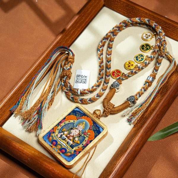Tibetan Hand-Painted Buddha Thangka Necklace