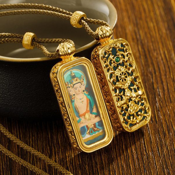 Tibetan Hand-Painted Thangka Buddha Pendant Necklace