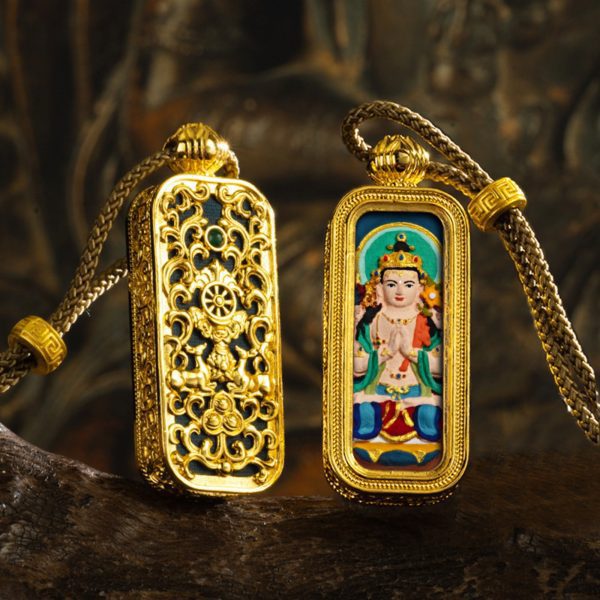 Tibetan Hand-Painted Thangka Buddha Pendant Necklace