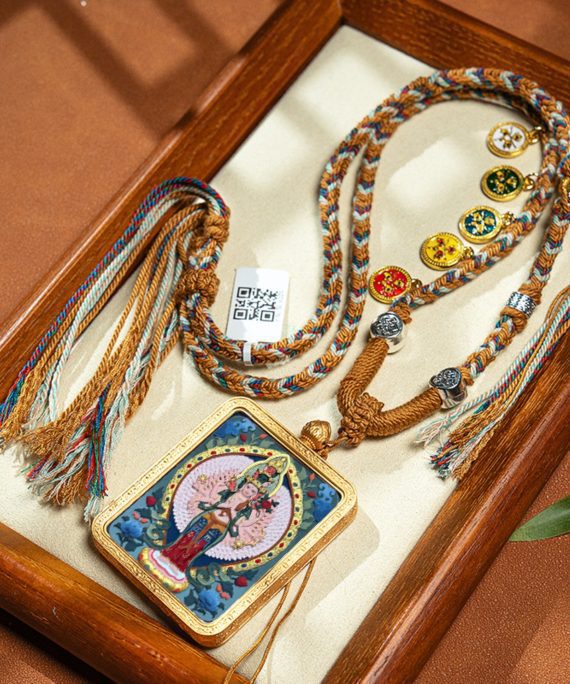 Tibetan Hand-Painted Zodiac Guardian Thangka Necklace