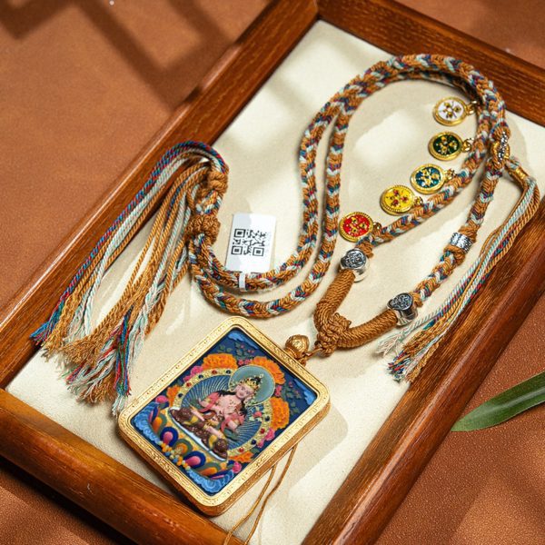 Tibetan Hand-Painted Zodiac Guardian Thangka Necklace