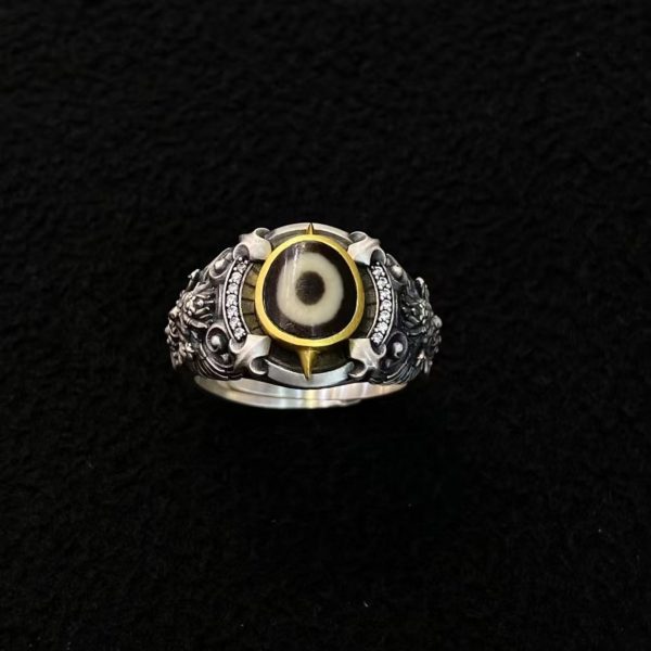 Tibetan Handcrafted Garuda Dzi Silver Ring