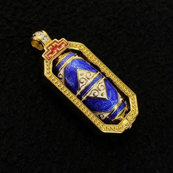 Tibetan Handcrafted Silver & Enamel Dzi Bead Amulet Necklace