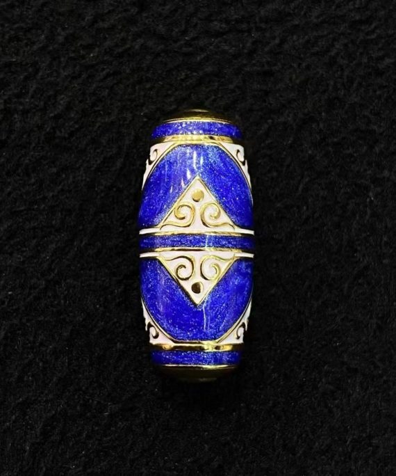 Tibetan Handcrafted Silver & Enamel Dzi Bead Pendant Necklace
