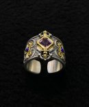 Tibetan Handmade Amethyst & Sterling Silver Vajra Adjustable Ring