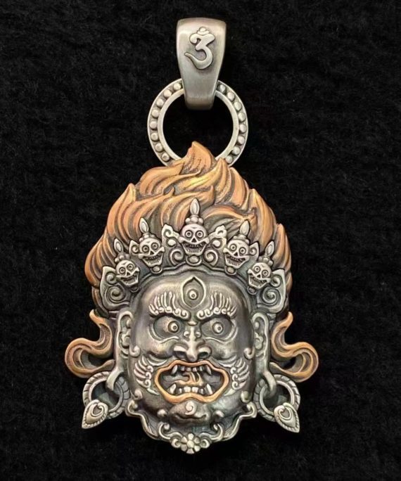 Tibetan Mahakala Guardian Silver Amulet Necklace