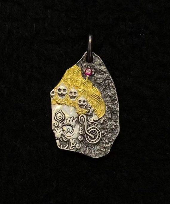 Tibetan Mahakala Protector Deity Sterling Silver Talisman Pendant Necklace