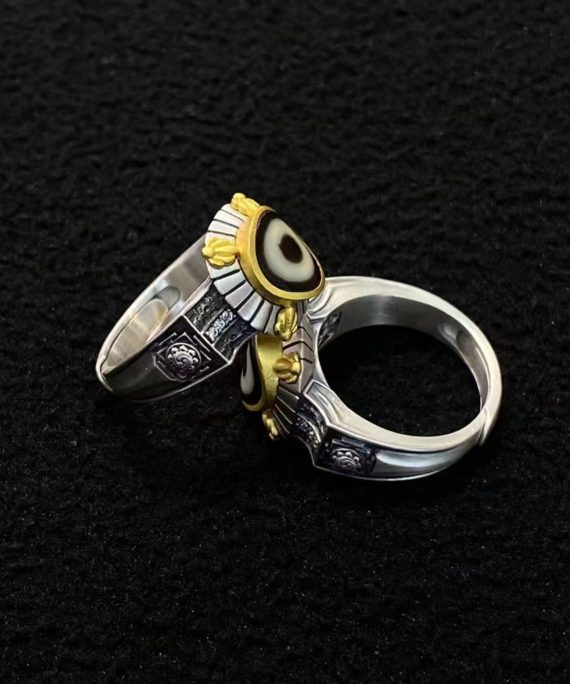 Tibetan Mandala Dzi Silver Ring