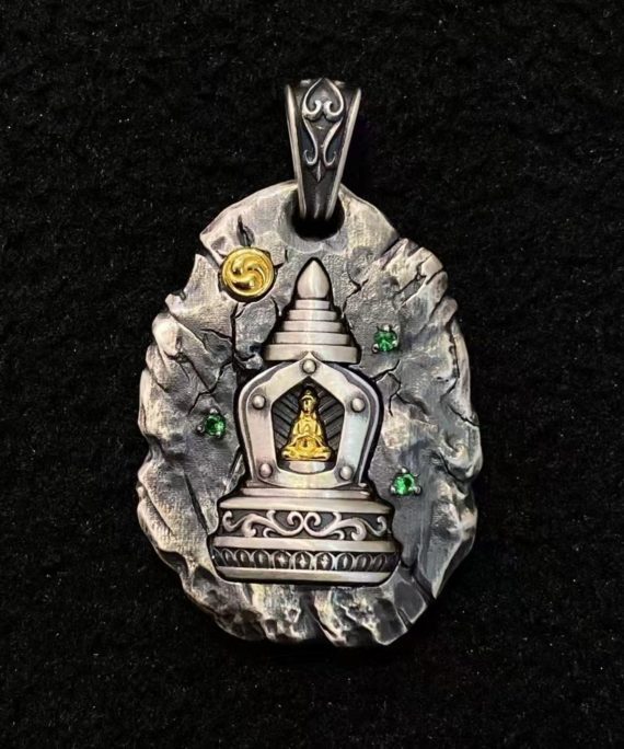 Tibetan Silver Stupa Amulet Pendant