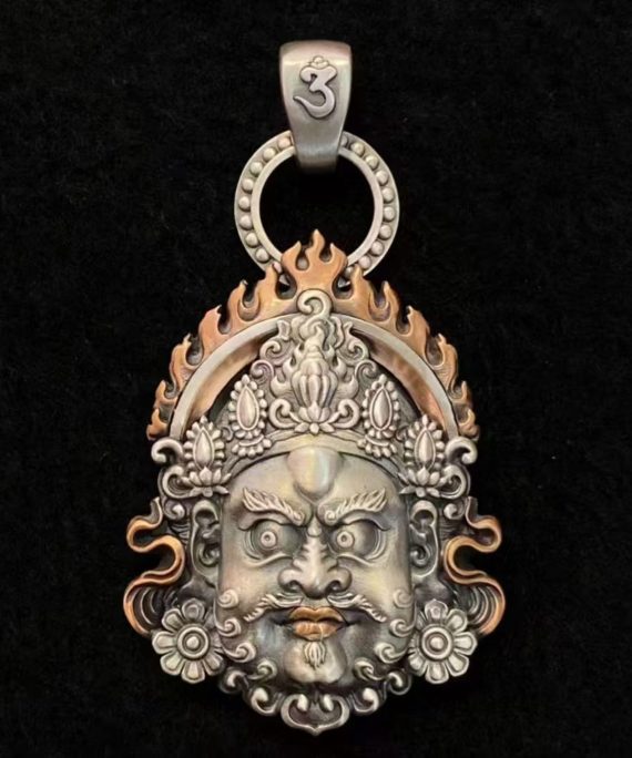 Tibetan Sterling Silver Wealth Deity Amulet Necklace